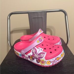CROCS Kids Pink Floral Butterfly Clogs